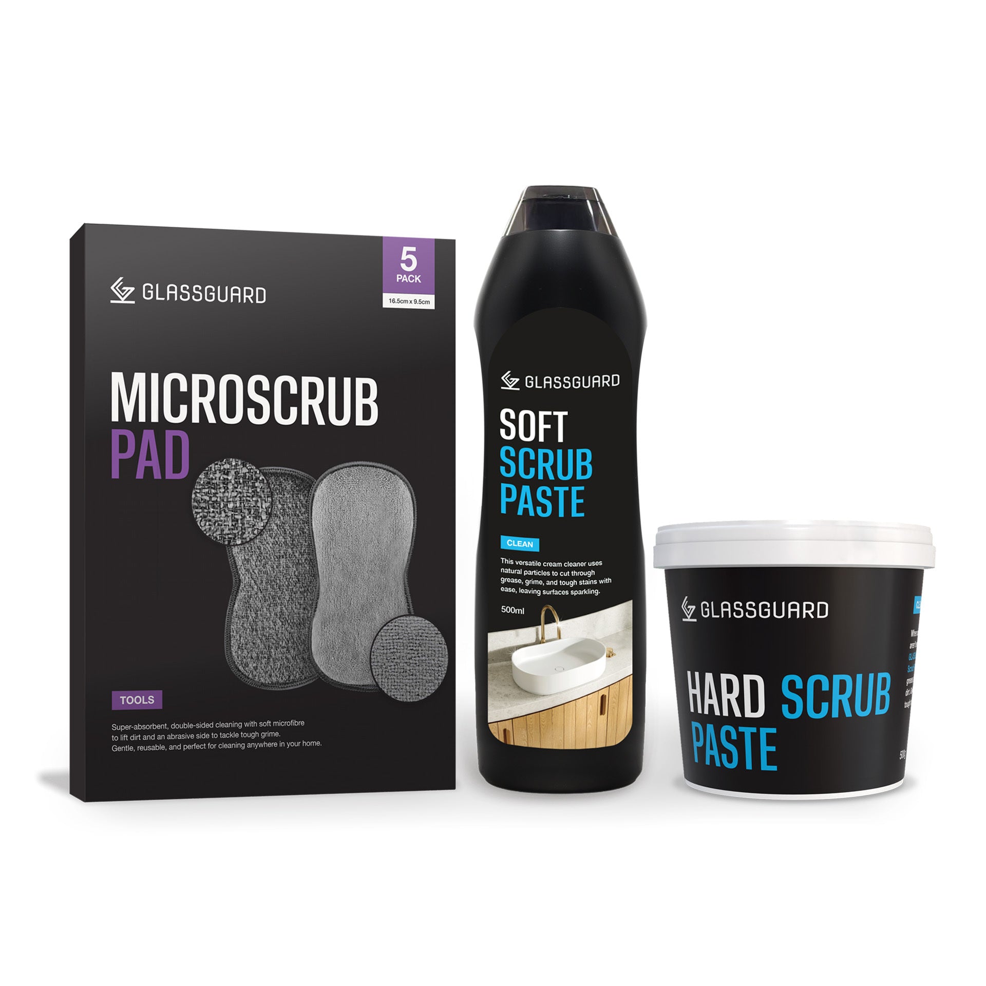 GLASSGUARD™ Hard Scrub + Soft Scrub + MicroScrub Pad Bundle