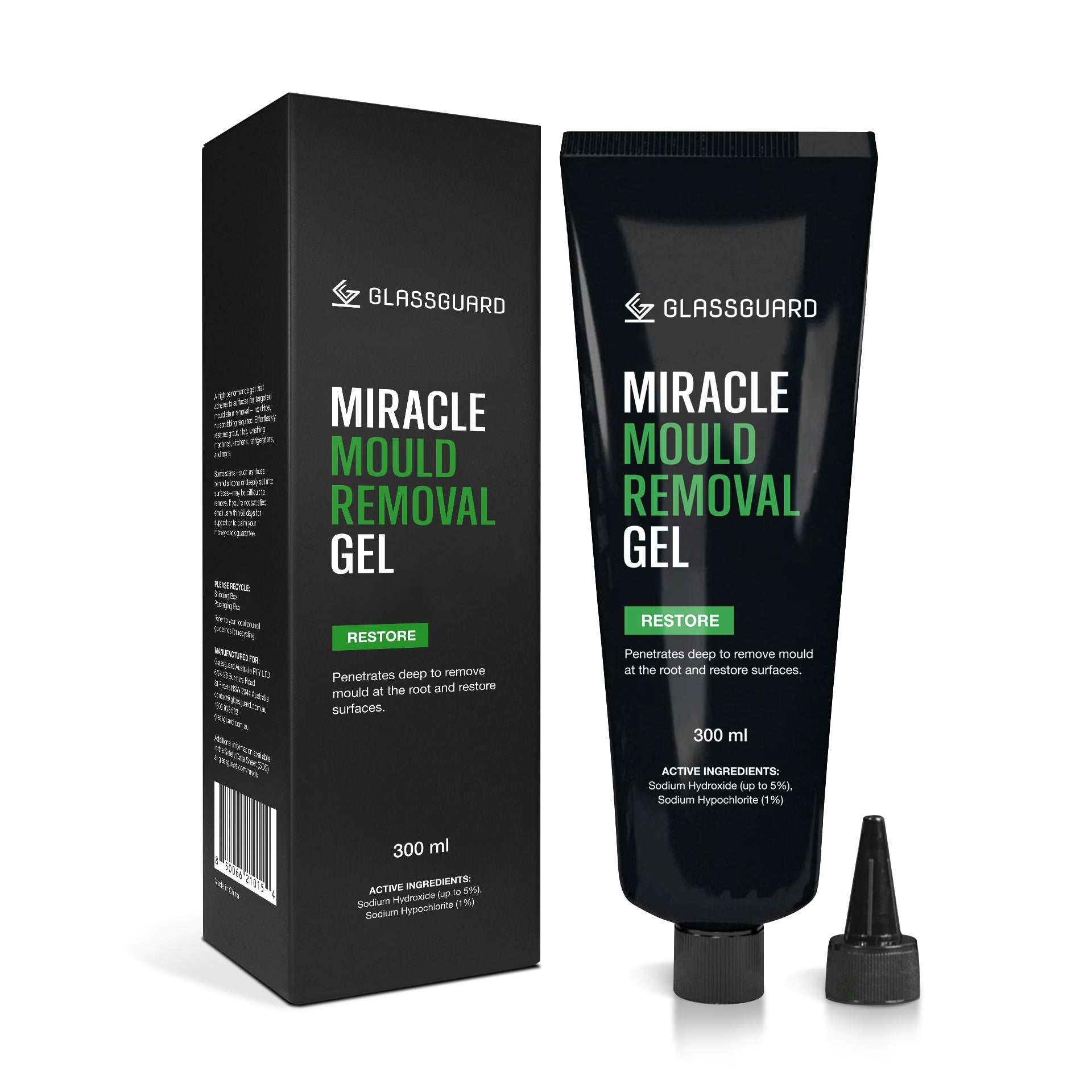 GLASSGUARD Miracle Mould Removal Gel is a powerful mould remover that seeps down to the root of the mould to remove it and prevent it from re-surfacing again. 